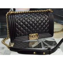 Chanel Boy Flap Shoulder Bag Black Original Calfskin Leather A8708 Bronze JK267Va47