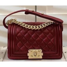 Chanel Boy Flap Shoulder Bag Burgundy Original Sheepskin Leather A67085 Gold JK274Bw85