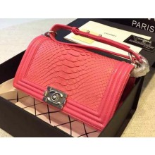 Chanel Boy Flap Shoulder Bag Rosy Python Leather A66095 Silver JK602rf34