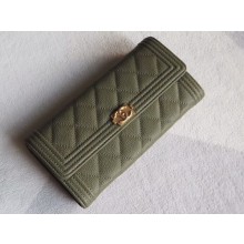 Chanel Boy Matelasse Long Wallet Calfskin Leather CHA5264 Green JK1435nQ90