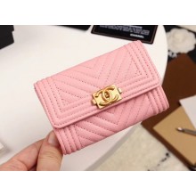 Chanel Calfskin Leather Card packet & Gold-Tone Metal A80603 pink JK1287CC86