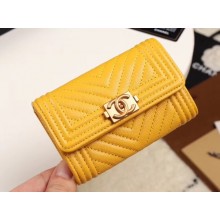 Chanel Calfskin Leather Card packet & Gold-Tone Metal A80603 yellow JK1284Pu45