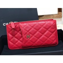 Chanel Calfskin Leather Card packet & Gold-Tone Metal A81598 red JK1189Gm74