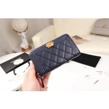 Chanel Calfskin Leather & Gold-Tone Metal Wallet A80566 dark blue JK1225Xp72