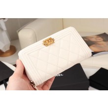 Chanel Calfskin Leather & Gold-Tone Metal Wallet A80566 white JK1229io33