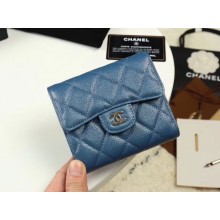 Chanel Calfskin Leather wallet & Gold-Tone Metal A82288 blue JK1276FA31