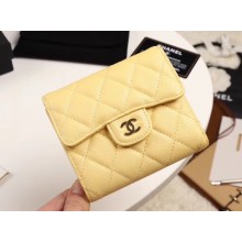 Chanel Calfskin Leather wallet & Gold-Tone Metal A82288 yellow JK1277zd34