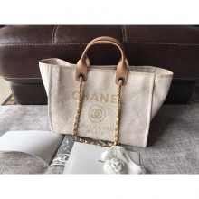 Chanel Canvas Original Leather Shoulder Shopping Bag A2369 creamy JK4596Is79