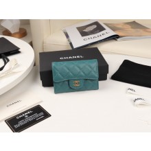 Chanel card holder Calfskin & Gold-Tone Metal A80799 Green JK1164lq41