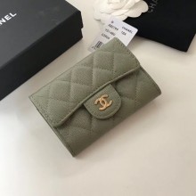 Chanel card holder Calfskin & Gold-Tone Metal A80799 green JK1243Yr55