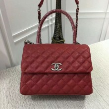 Chanel Caviar Leather Red Top Handle Bag 92991 Silver JK5808mm78