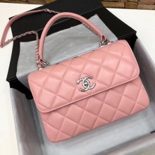 Chanel CC original lambskin top handle flap bag 92236 pink&silver-Tone Metal JK4681Xp72