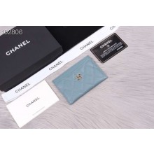 Chanel classic card holder Grained Calfskin & Gold-Tone Metal A31510 light blue JK1352De45