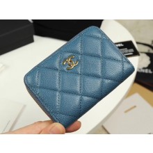 Chanel classic card holder Grained Calfskin & Gold-Tone Metal A69271 Blue JK1309Xw85