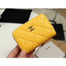 Chanel classic card holder Grained Calfskin & Gold-Tone Metal A69271 yellow JK1313uk46