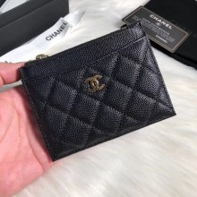 Chanel classic card holder Grained Calfskin & Gold-Tone Metal A84105 black JK1320tg76