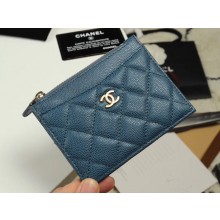 Chanel classic card holder Grained Calfskin & Gold-Tone Metal A84105 blue JK1316nB26