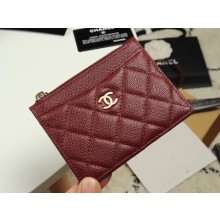 Chanel classic card holder Grained Calfskin & Gold-Tone Metal A84105 Burgundy JK1317EW67