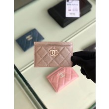 Chanel classic card holder Grained Calfskin & Gold-Tone Metal B31510 light Pink JK1326Zr53