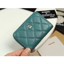 Chanel classic card holder Grained Calfskin & silver-Tone Metal A69271 green JK1306fr81