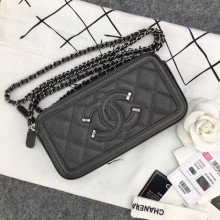 Chanel Classic Clutch with Chain Grained Calfskin & silver-Tone Metal A84450 dark grey JK4979bT70