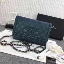 Chanel Classic Clutch with Chain Grained Calfskin & silver-Tone Metal A88447 green JK4976CD62