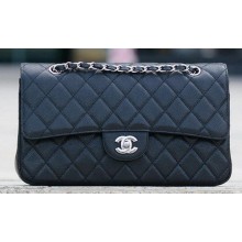 Chanel Classic Flap Bag Black Cannage Pattern A1113 Silver JK475LG44