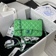 Chanel Classic Flap Shoulder Bag Original Sheepskin leather Colors Buckle A01116 Green&Blue JK3313EW67