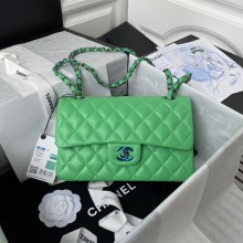 Chanel Classic Flap Shoulder Bag Original Sheepskin leather Colors Buckle Medium A01113 Green&Blue JK3315cP15