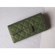 Chanel Classic Flap Wallet A31506 green Gold-Tone Metal JK1394sY95