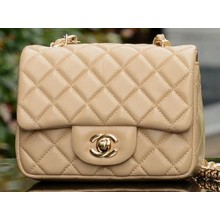 Chanel Classic MINI Flap Bag Apricot Sheepskin A37585 Gold JK726Lp50