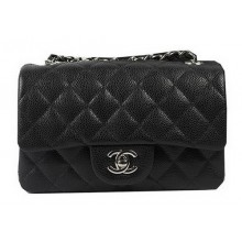 Chanel Classic MINI Flap Bag Black Cannage Pattern CF1119 Silver JK959ta99