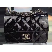 Chanel Classic mini Flap Bag Black Original Patent Leather CF7171 Silver JK277uT54