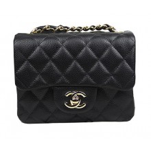 Chanel Classic MINI Flap Bag CF1115 Black Cannage Pattern Gold JK901KX86