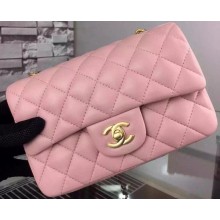 Chanel Classic mini Flap Bag Pink Sheepskin Leather A67350 Gold JK637xa43