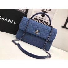 Chanel Classic Top Flap Bag Blue Original Denim A92236 Silver JK5931va68