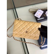 Chanel classic wallet on chain Grained Calfskin & Silver-Tone Metal 33814 Pearlescent apricot JK4591sp14