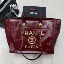 Chanel cowhide Tote Shopping Bag A66942 Burgundy JK3968Qu69