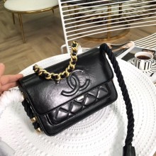 Chanel flap bag Crumpled Calfskin Cotton & Gold-Tone Metal AS0074 black JK4829gN72