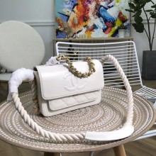 Chanel flap bag Crumpled Calfskin Cotton & Gold-Tone Metal AS0074 white JK4830Nw52