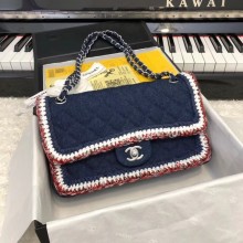 CHANEL Flap Bag Denim Braid & Silve-Tone Metal A57698 dark blue JK4940vN22