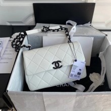 Chanel flap bag Grained Calfskin & Lacquered Metal AS2303 white JK3640ER88