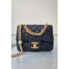 Chanel flap bag Lambskin Resin & Gold-Tone Metal AS2379 dark blue JK3543HW50