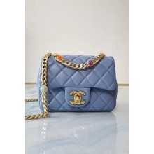 Chanel flap bag Lambskin Resin & Gold-Tone Metal AS2379 sky blue JK3545iZ66