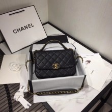 Chanel flap bag leather & Gold Metal AS0970 black JK4301Xr72