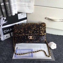 Chanel flap bag Sequins & Gold-Tone Metal AS0160 black JK4844bW68