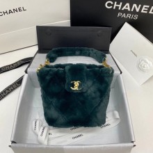 Chanel flap bag Shearling Lambskin & Gold-Tone Metal AS2241 green JK3657ki86