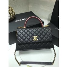 Chanel flap bag with red top handle A92991 black JK3761fH28