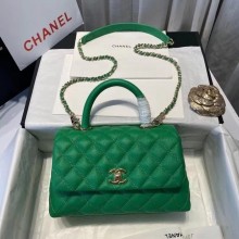 Chanel flap bag with top handle A92990 green JK3468VF54