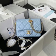 Chanel Flap Shoulder Bag Grained Calfskin AS2855 sky blue JK2998xa43